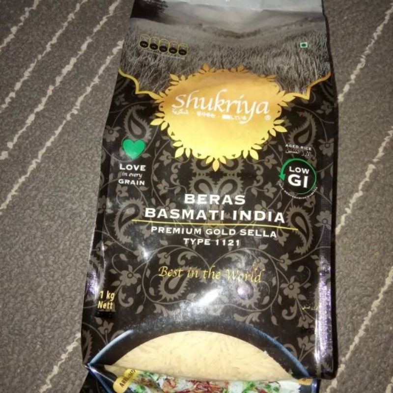 

Beras Basmati India Asli Shukriya 1 KG Rice Bassmati Sella Sukriya