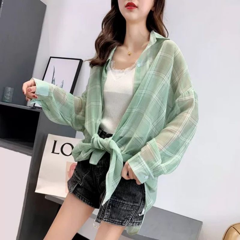 MDLV ~ 8592 LULU PLAID SHIRT KEMEJA KOREA KEMEJA OVERSIZE BLOUSE KEMEJA OUTER IMPORT FASHION IMPORT