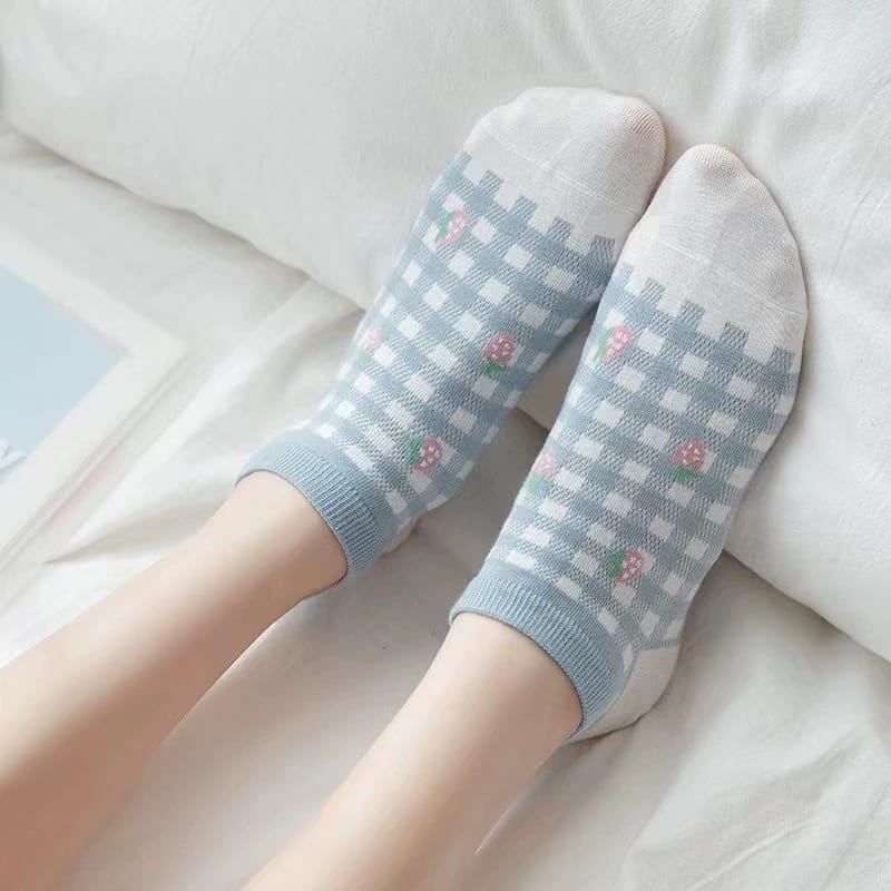 Gobra ♕ KK041 Kaos Kaki (Tanpa Kemasan) Wanita Tipis Pendek Semata Kaki Motif Blue Doggie Love Fashion Korea Women Sock Import Murah