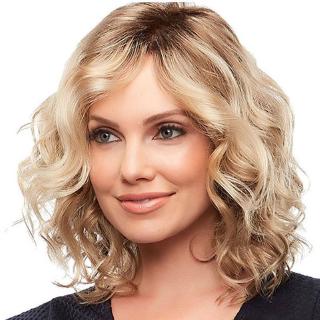 Women Brown Ombre Short Fluffy Curly Wigs Ladies Natural Wavy Hair