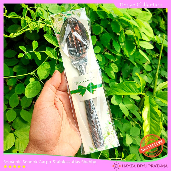 Alat Makan (Sendok Garpu) Motif Daun Stainless Alas Shabby Kemasan Plastik