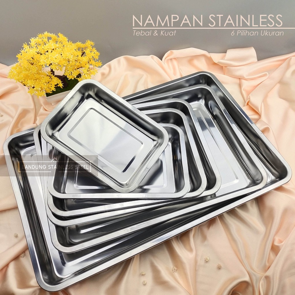 Nampan baki stainless steel tebal 40x30x4.8cm kuat food tray