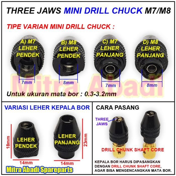 THREE JAWS MINI DRILL CHUCK SCREW M7 M8 KEPALA BOR KECIL MINI