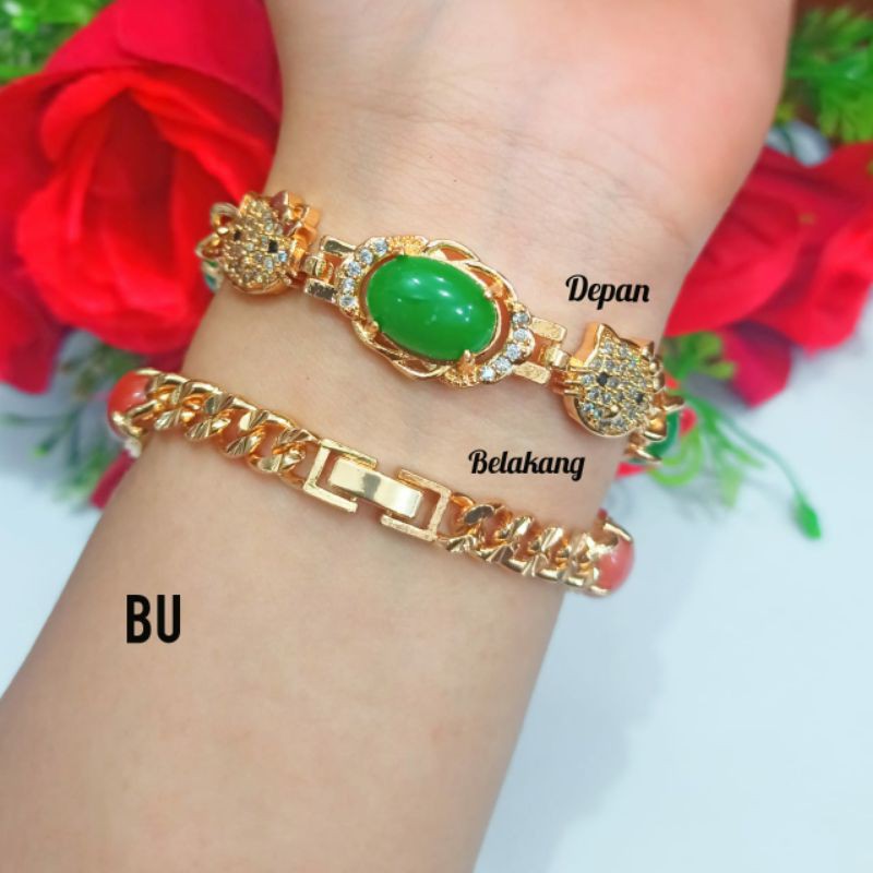 Gelang rantai HK kombinasi batu alam warna gold, elegan (COD)