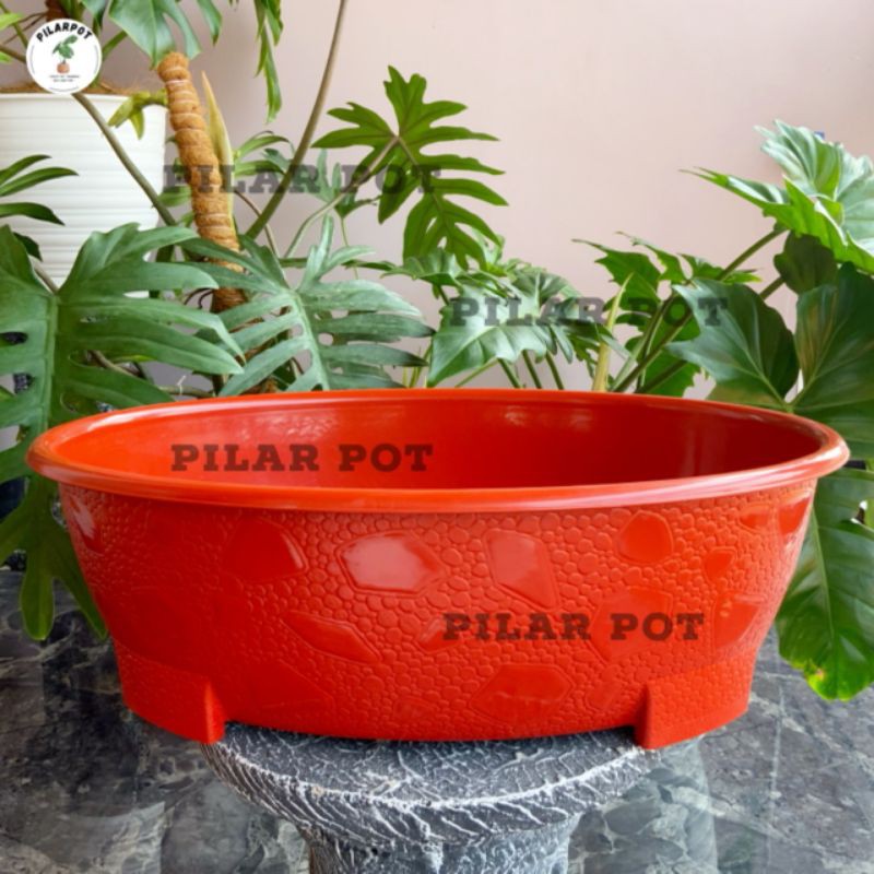 pot bunga tanaman plasik bonsai oval 10 warna merah bata 50cm