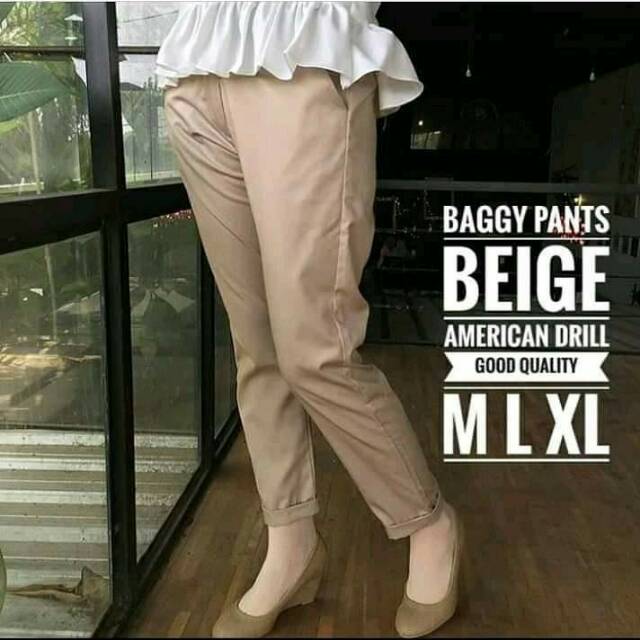 Baggy Pants American Drill Warna Beige Shopee Indonesia