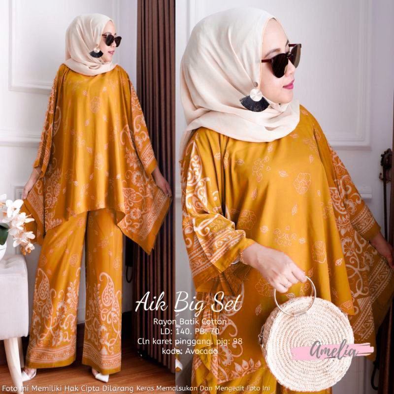 Daster Arab AIK BIG One Set Batwing Waka Waka Baju wanita Jumbo Setelan Celana Kulot Big Size Fashion Batik pakaian wanita set wanita-1