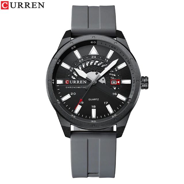 CURREN 8421 Jam Tangan Pria Analog Tali Silicone Chronograph Aktif CURRENOS-Gray