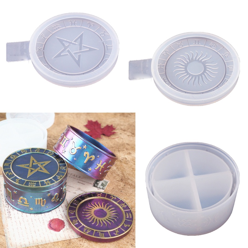 SIY  12 Constellation Storage Box Resin Casting Mold with Sun Star Lids Storage Container Epoxy Resin Casting Silicone Molds