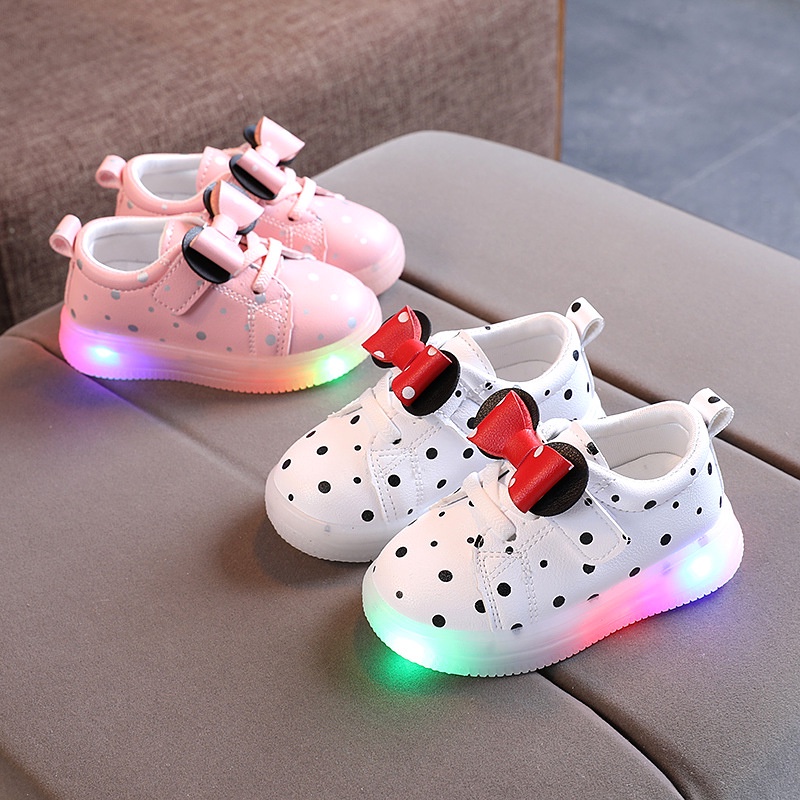 LED15-Sepatu Lampu LED Anak Perempuan Dot Mini Red Ribbon