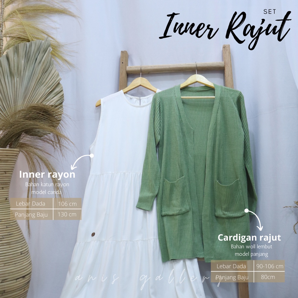Inner  Dress Dan Cardi Rajut Satu Satu Set Gamis Wanita Tanpa lengan Polos Dan Cardigan Rajut Murah