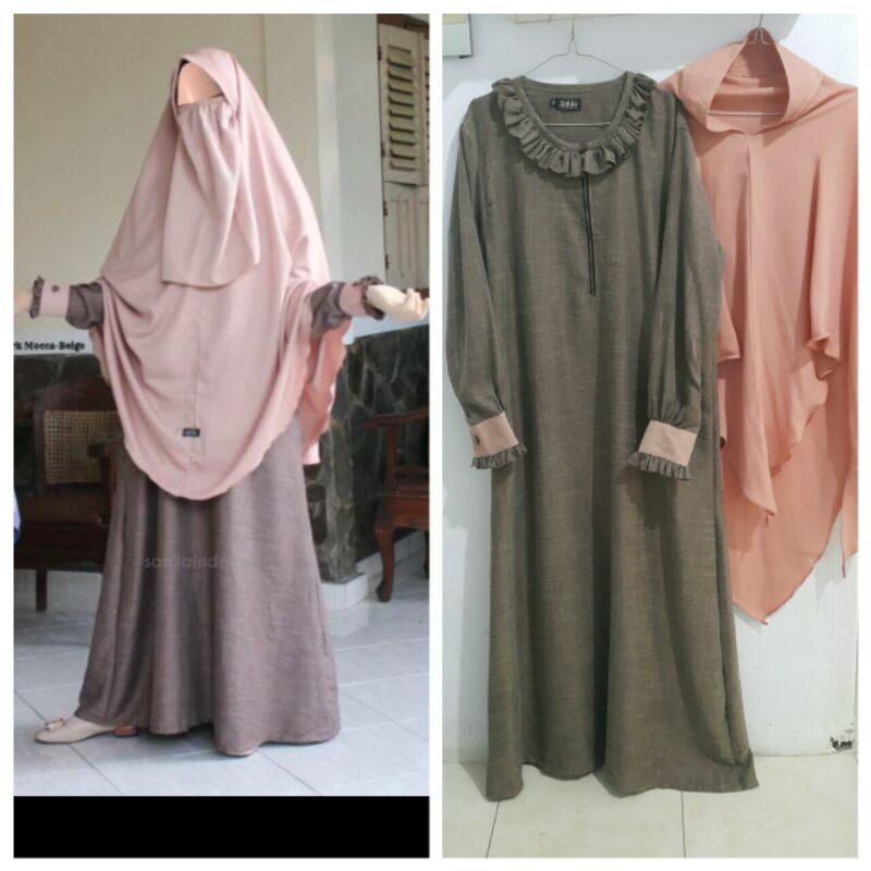 pl set gamis/dress khimar/hijab syari premium branded kolpri preloved/second/bekas