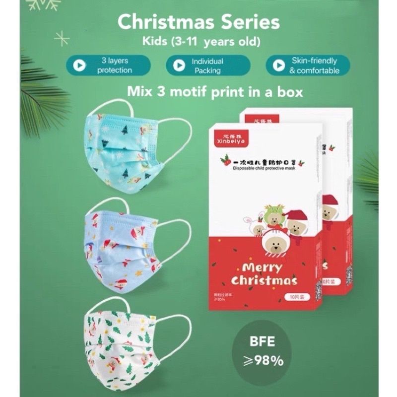 Masker earloop kids edisi X'mas