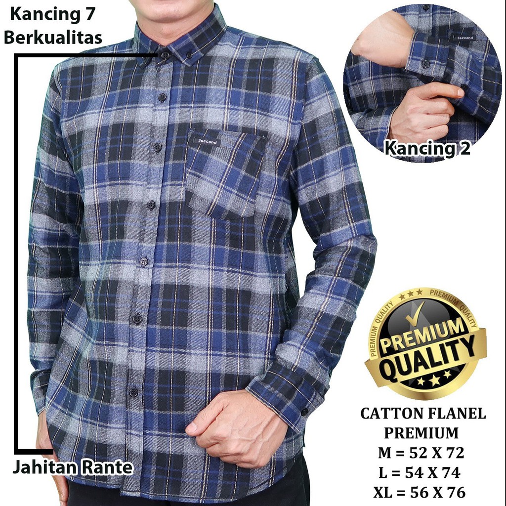 3second kemeja  flanel pria  distro  lengan panjang kotak 