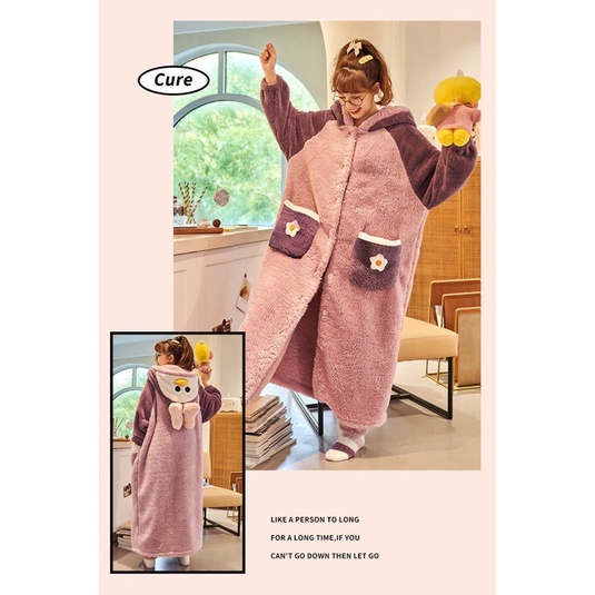 Pajamas set import korea piyama wanita oversized baju tidur big size onesie purple duck bow jumbo hangat winter