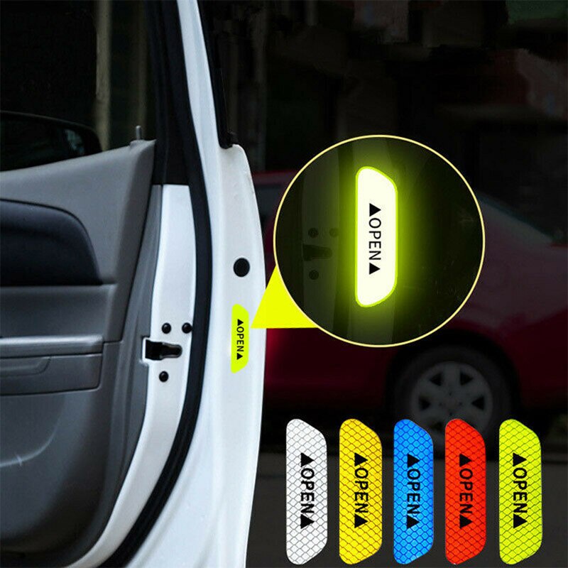 4pcs Stiker Reflektif Penanda Buka Pintu Mobil / Sepeda Diy