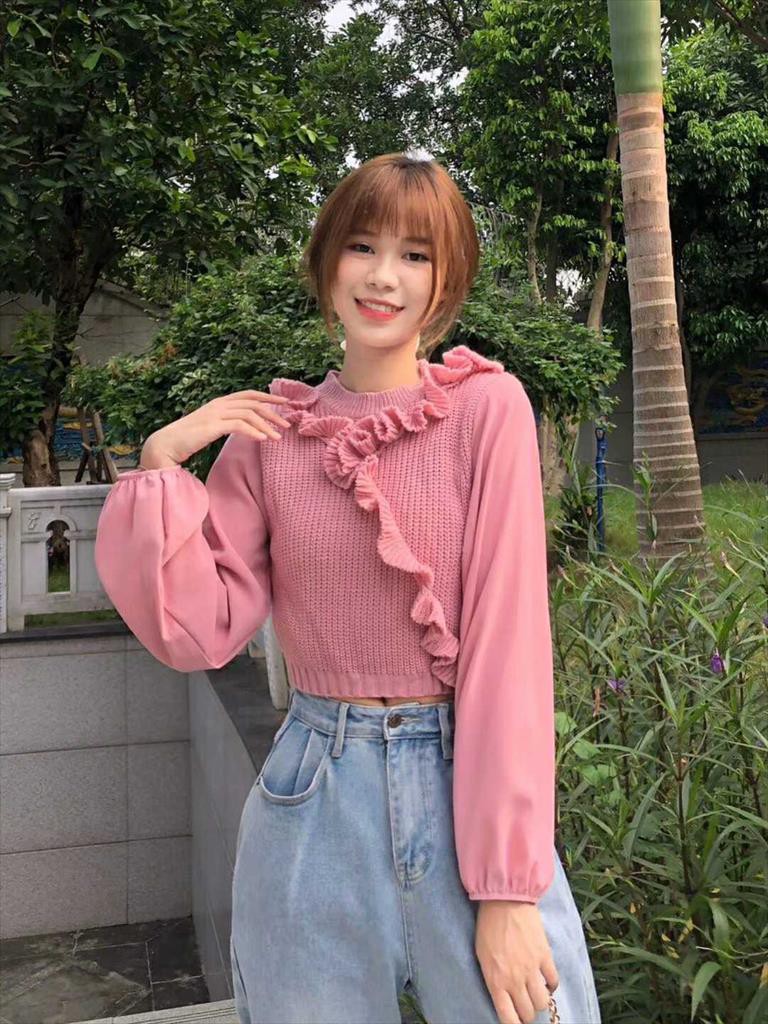 TERBARU FASHION CROP ATASAN IMPORT WANITA/BAJU RAJUT CROP KOMBINASI KATUN  FS Bangkokk