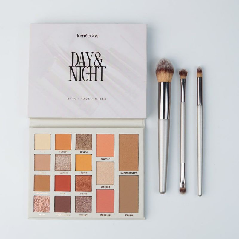 Image of Lumecolors 12 Colors Eyeshadows Day & Night Pallate with Makeup Brush #1
