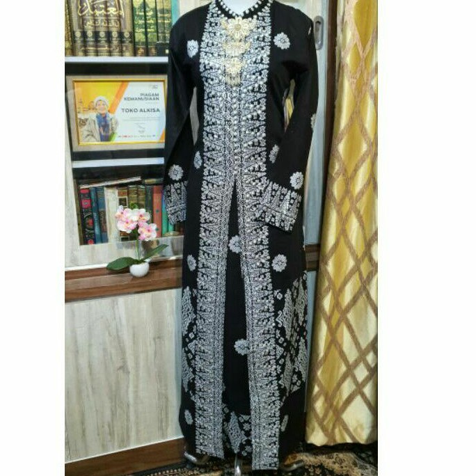 gamis hitam silver songket Palembang