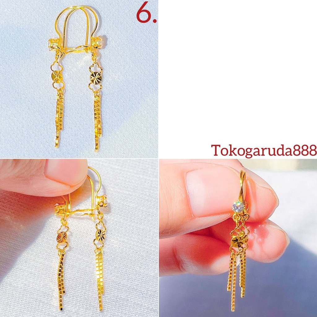 Anting anak dan dewasa emas asli kadar 700 70 16k desi love merica ukir boba star twinkle bintang gantung rumbai italy kilat permata clover ringan panjang 1 satu gram gr g kerabu