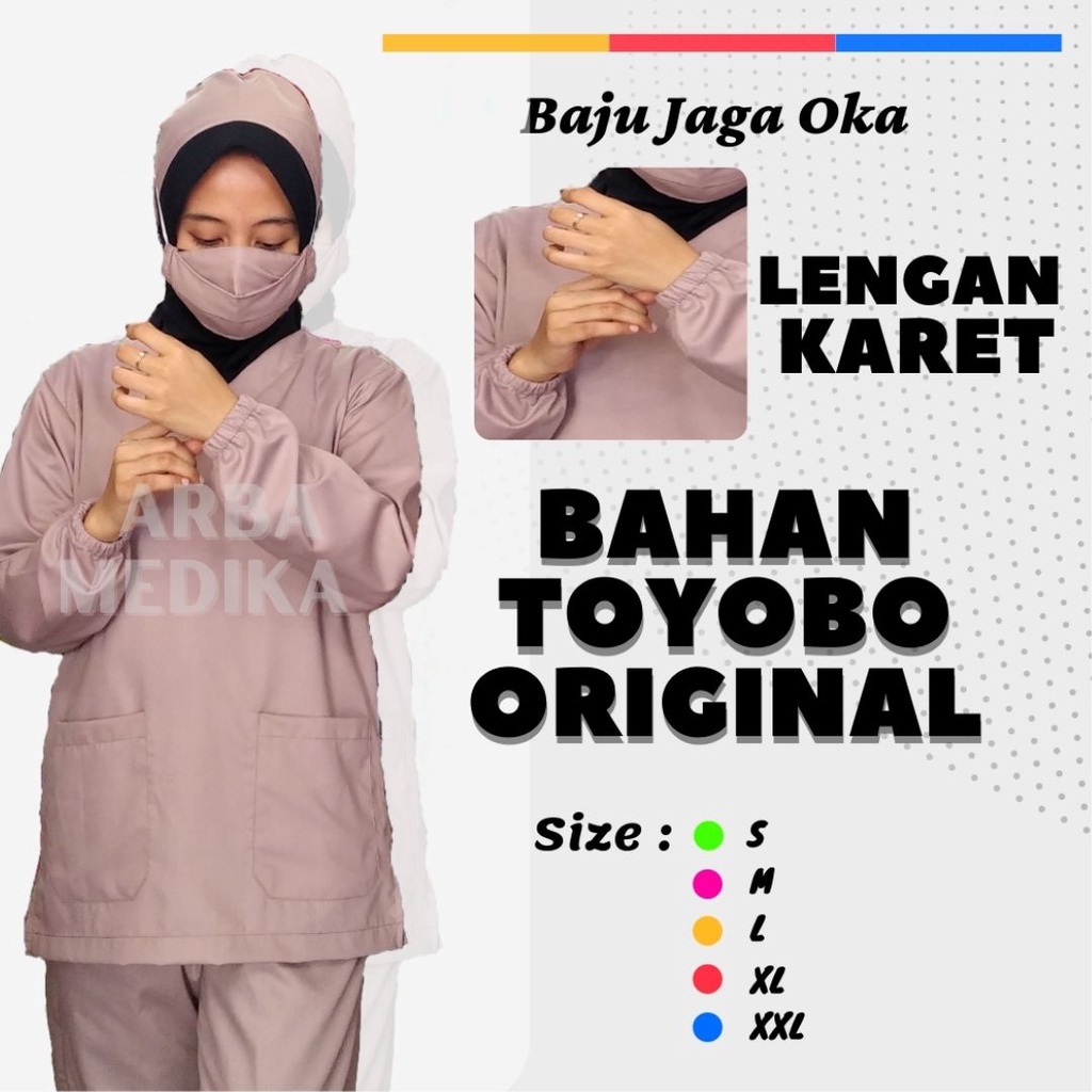 Baju OK OKA dokter jaga perawat petugas medis lengan PANJANG KARET Toyobo Original Arba Medika