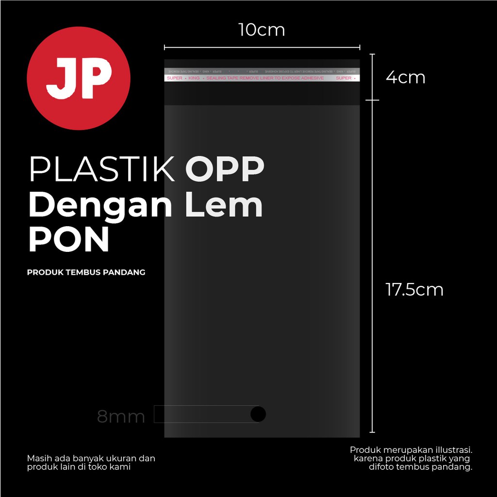 

Plastik OPP PON bulat Ukuran 10x17,5 +4(LEM) (1 pack isi 100)