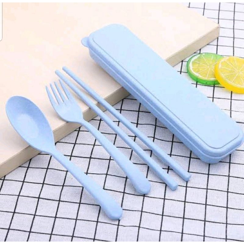 Sendok Set Jerami Alat Makan Souvenir Korean Sumpit Travel Gandum Unik Kado Lunch
