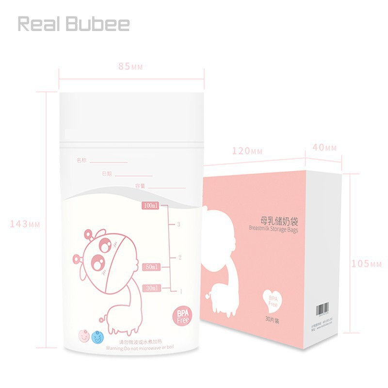 Perlengkapan Bayi: Kantong ASI Real Bubee 30Pcs 100ml dengan Sensor Temperatur - B100091