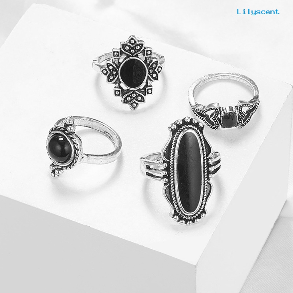11pcs / set Cincin Knuckle Bentuk Hati Bahan Alloy Aksen Permata Imitasi Warna Hitam Gaya Bohemia