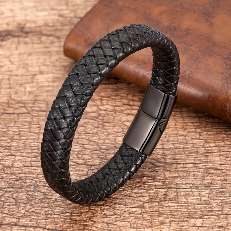 Gelang Bangle Bahan Kulit Pu Warna Hitam Gaya Minimalis Untuk Pria