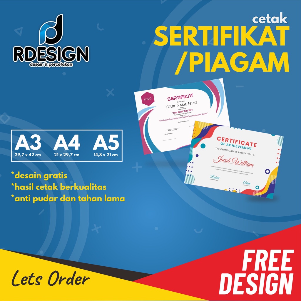 

CETAK SERTIFIKAT/PIAGAM PENGHARGAAN DESAIN CUSTOM