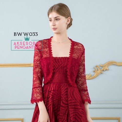 [PRODUK TERLARIS] CARDIGAN PESTA WANITA BOLERO PENGANTIN LACE MAROON BWW033