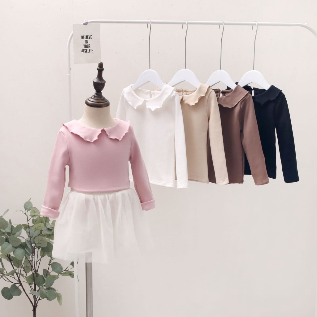 Baju Lengan Panjang List Renda / Blouse Atasan Bayi Anak Perempuan / Baju Anak Cewek Import Halus Lembut