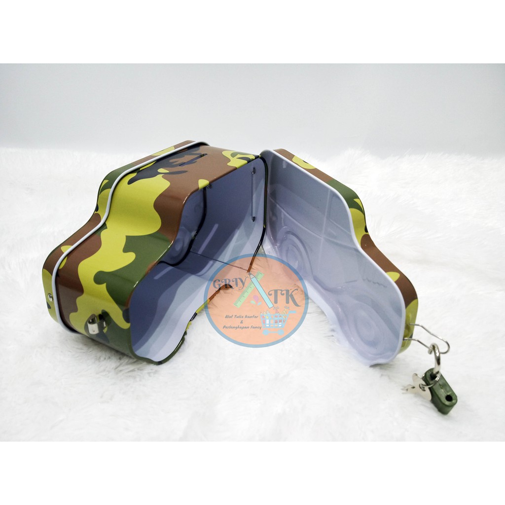 Celengan Kaleng Lucu dan Unik Karakter Mobil Army doreng militer-2