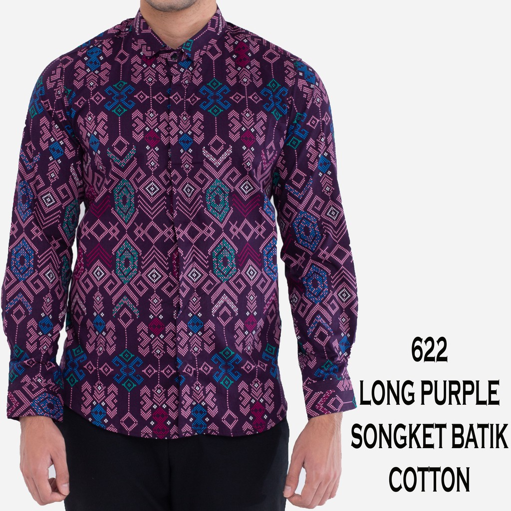 622 & 622A Atasan Pria Baju Batik Lengan Panjang & Dan Pendek Motif Songket Ungu Slimfit Grosir