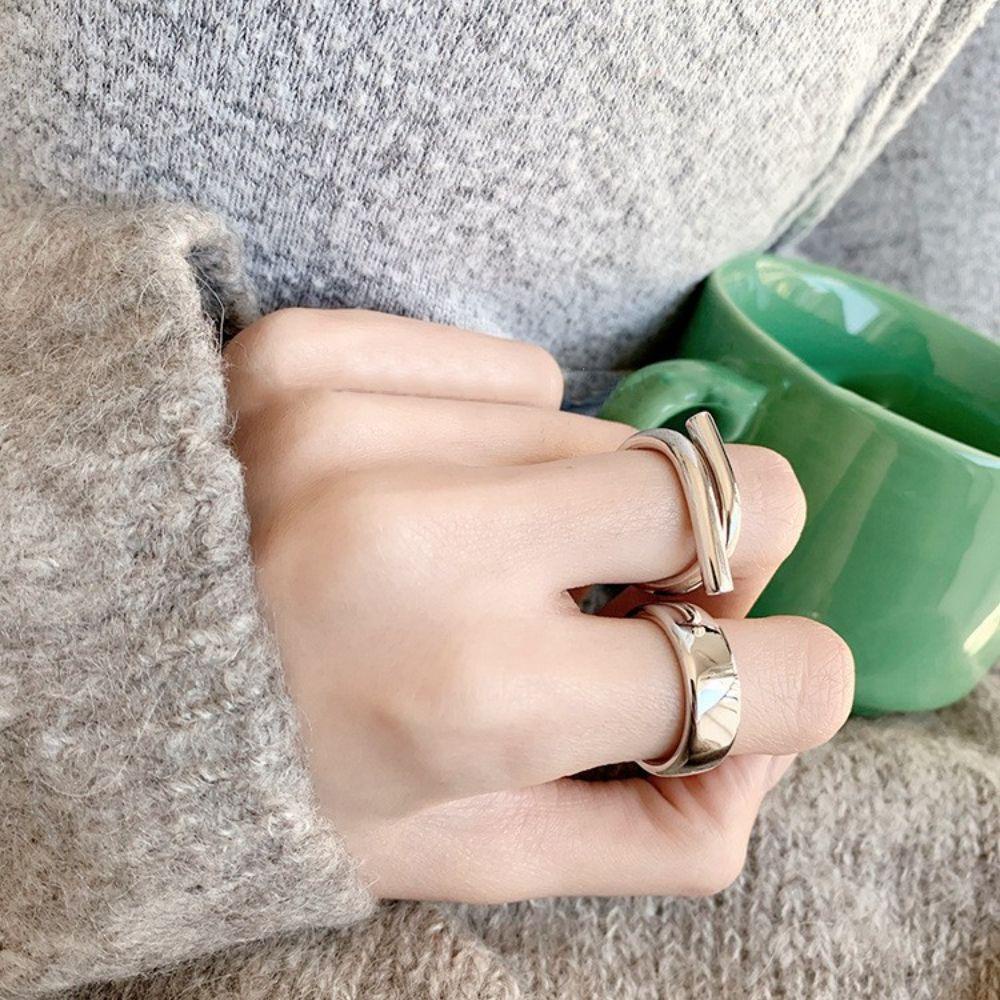 Mxbeauty Crossover Cincin Kreatif Vintage Pembukaan Adjustable Murni Wanita Perhiasan