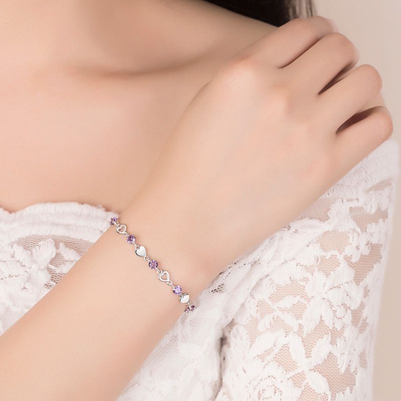 Siy Gelang Wanita Bahan Sterling Silver 925 Bandul Hati Hias Kristal Menarik Untuk Hadiah