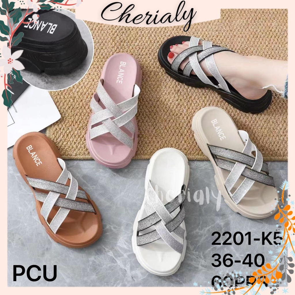 Sandal Wedges Wanita Karet Import Hak Tebal Motif Tali Silang Silver Non-Slip BALANCE 2201