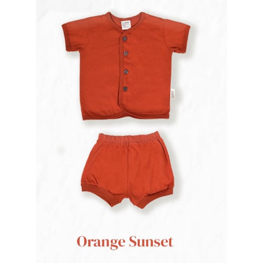 Libby Comfy Set Setelan Pendek / Libby New Born 1 Pasang 0-3 3-6 6-12 Bulan / Libby Baby / Baju Bayi-Orange Sunset