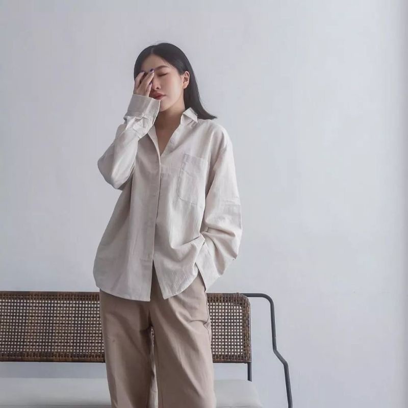 KEMEJA WANITA POLOS OVERSIZE LINEN