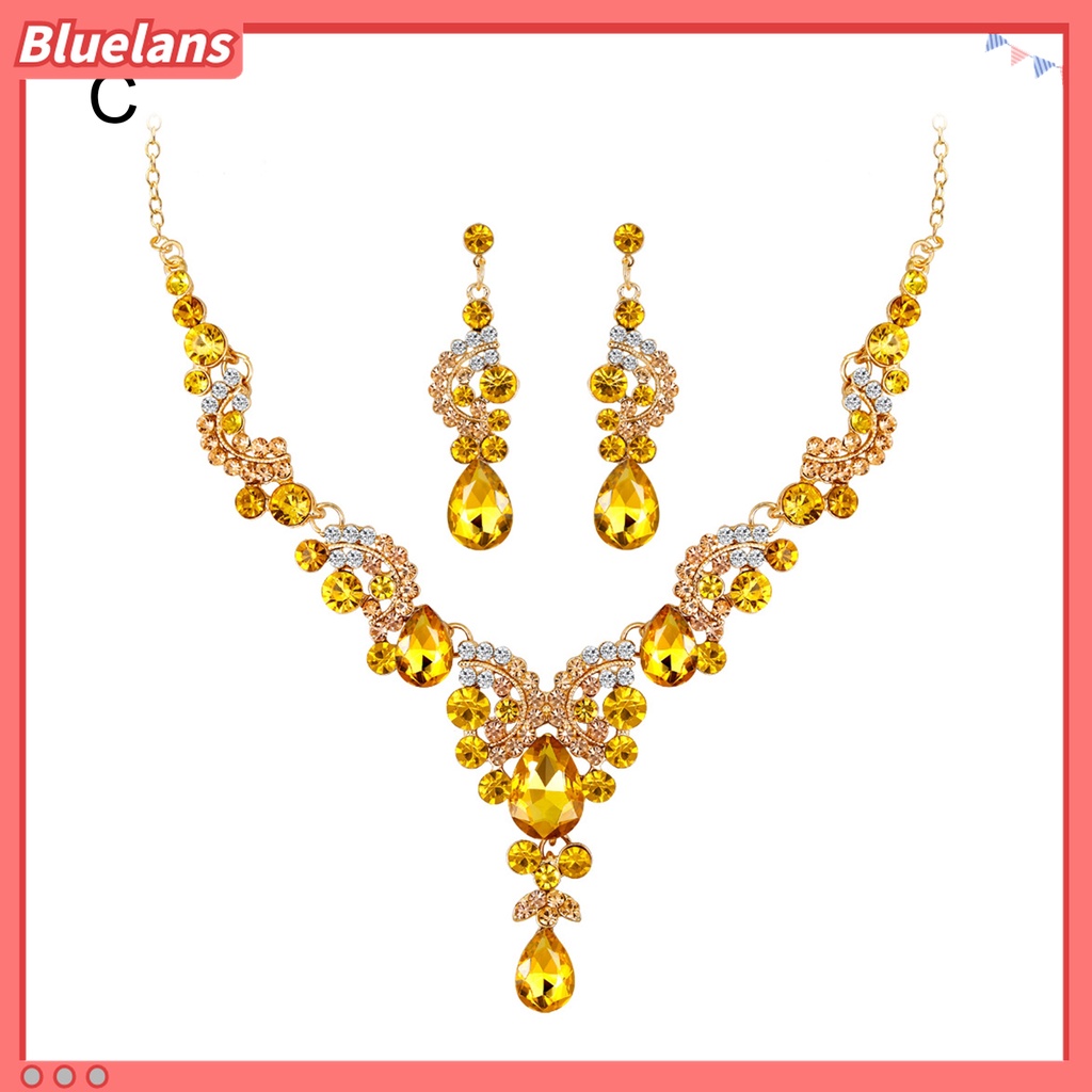 Set Perhiasan Kalung Anting Kristal Berlian Imitasi Untuk Dekorasi Pernikahan