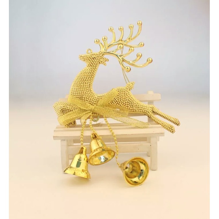 hiasan natal reindeer gold silver gantungan rusa