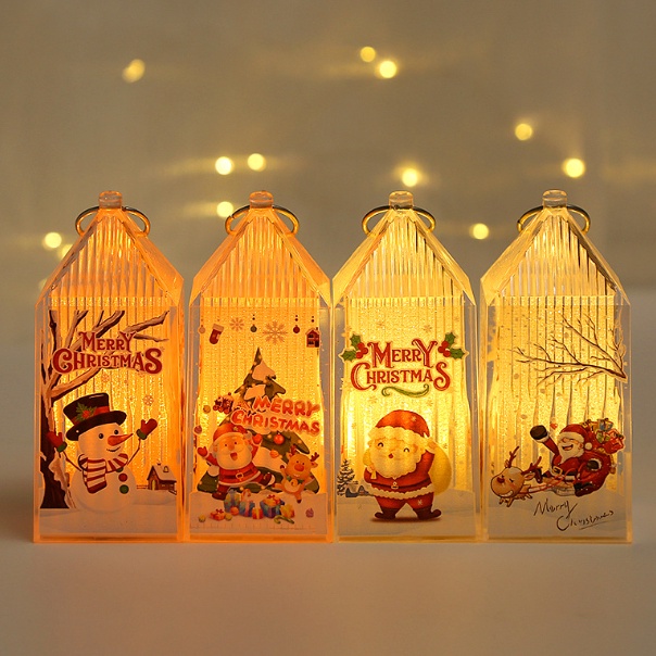 [ORGM] *NATAL* Lampu Pajangan Dekorasi Souvenir Natal Cantik Bentuk Prisma Bisa Gantung Motif Santa Snowman