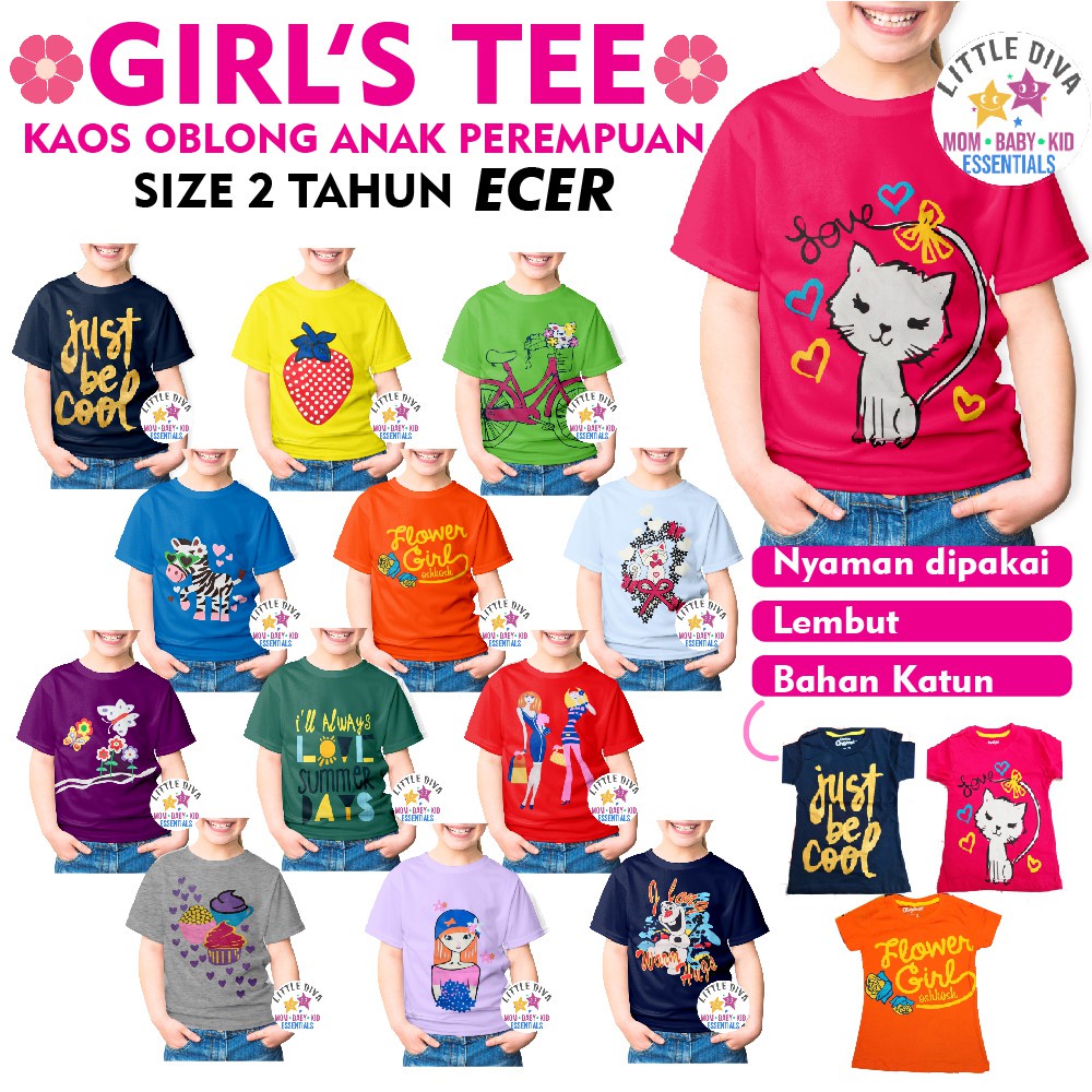 KAOS Anak Perempuan 2 tahun CEWEK Size 2 t TEE GIRL Kaos Anak Cewe Murah