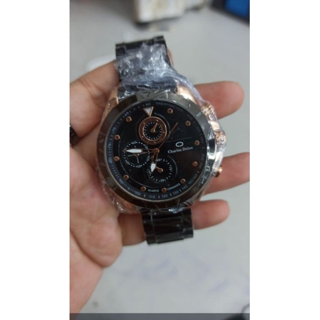 jam cowok rantai hitam gold best seller