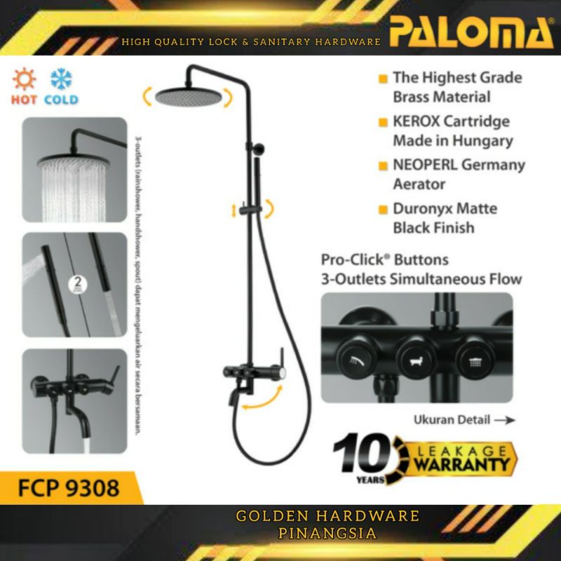 PALOMA FCP 9308 KERAN KRAN SHOWER AIR PANAS DINGIN SET WITH PROCLICK HITAM