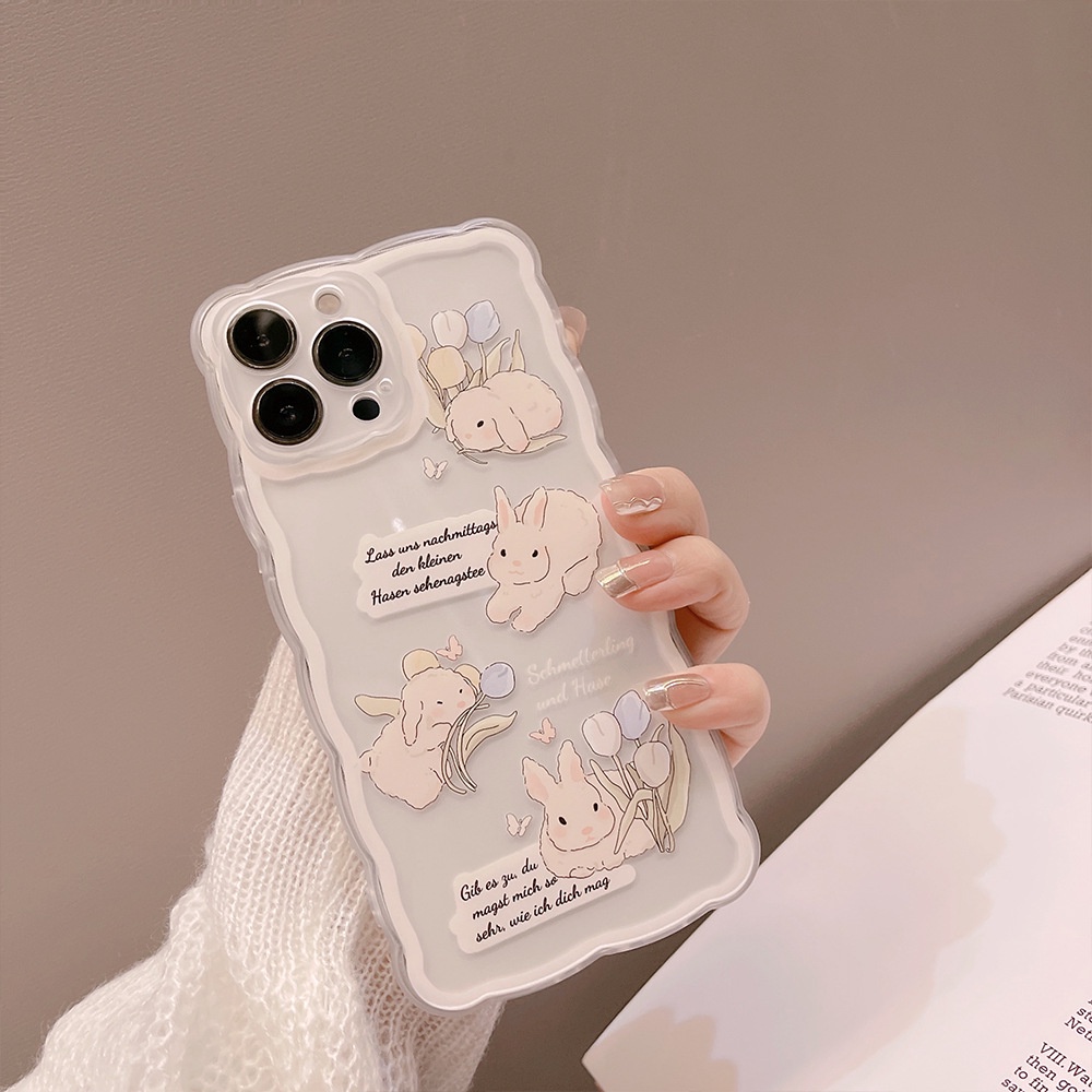 IPHONE Anak-anak Perempuan Kelinci Lucu Berbentuk Gelombang Transparan TPU Phone Case Cover Untuk Iphone7 8 PLUS X XR XS 11 12 13 14 MINI PRO MAX SE 2020