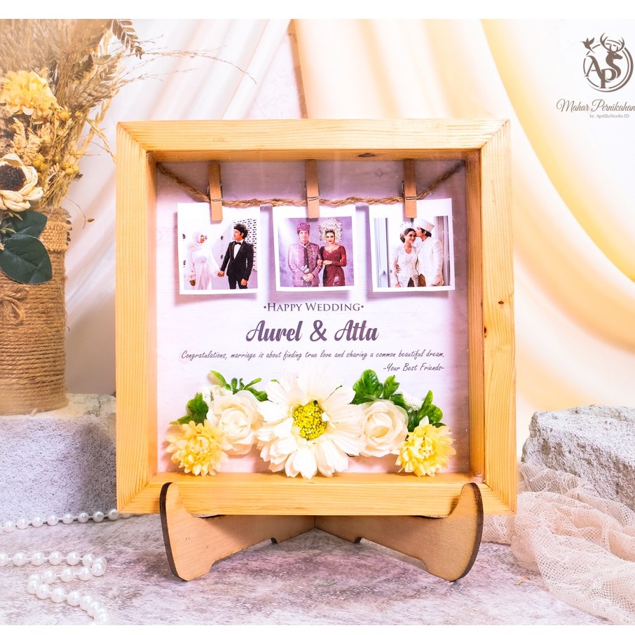 KADO PERNIKAHAN FLORA, FRAME BINGKAI CUSTOM FOTO UKURAN 20x20 CM