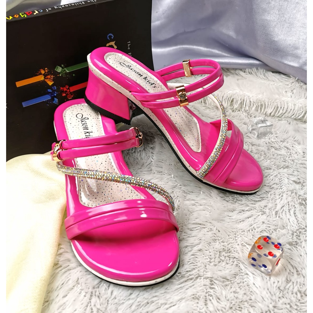 Sandal Heels Pesta Anak Perempuan Hak Tahu Tali Mutiara Sendal Sepatu Anak Cewe JESSICA02