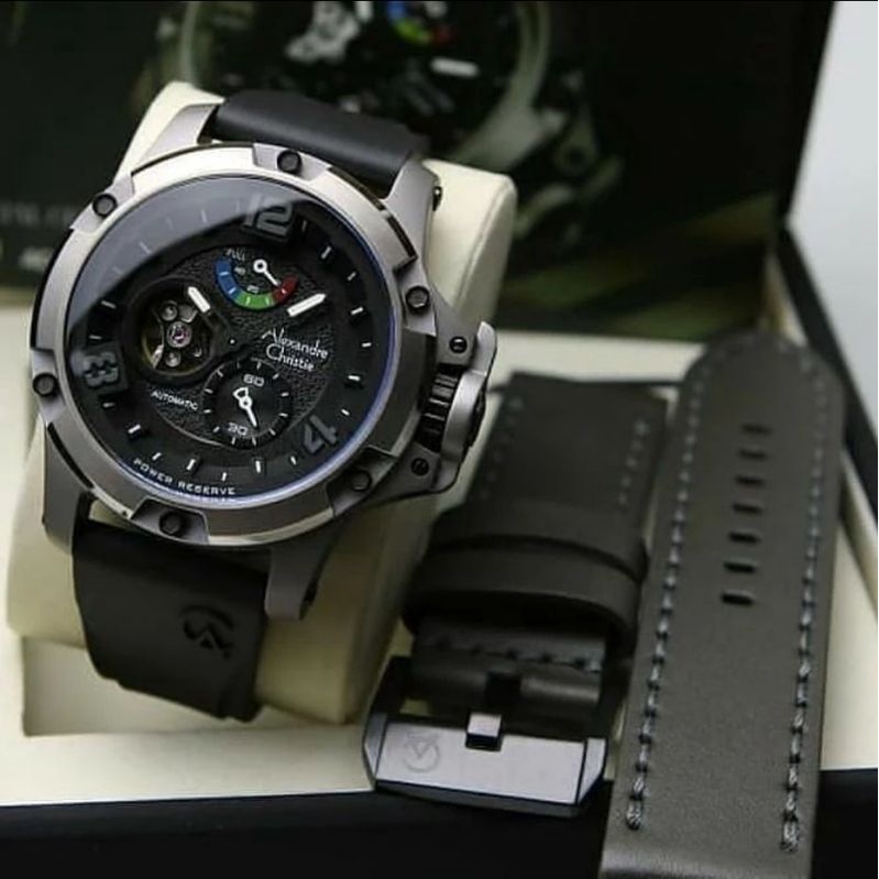 Jam Tangan Alexandre Christie Limited Edition AC 6295 Pria / AC6295 MA Rubber Black Titanium Origina